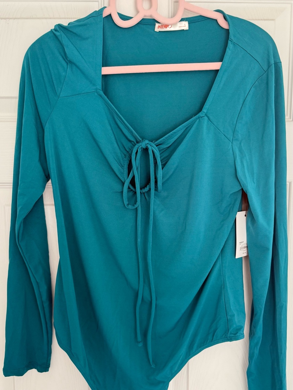 Teal Long Sleeve Tie-Front Bodysuit